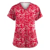 Women's Valentine's Day Printed  Uniform Work Uniform V-Neck Pocket Protective - Image 7