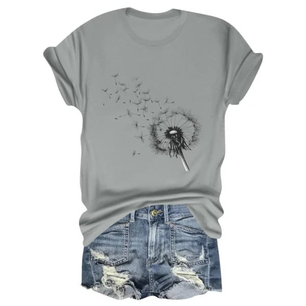 Women's Fashion Daily Short Sleeved Loose Casual Printed Round Neck T-Shirt - Image 6
