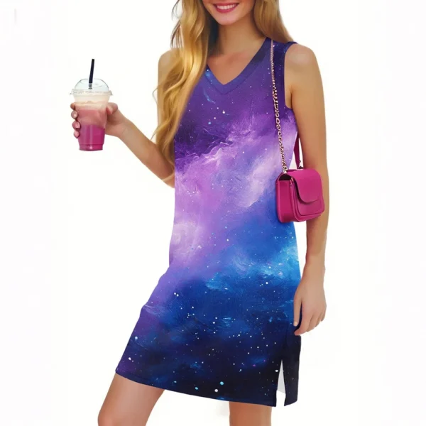 Women's Casual Fashion Sexy V-neck Sleeveless Floral Hem Slit Dress - Image 17