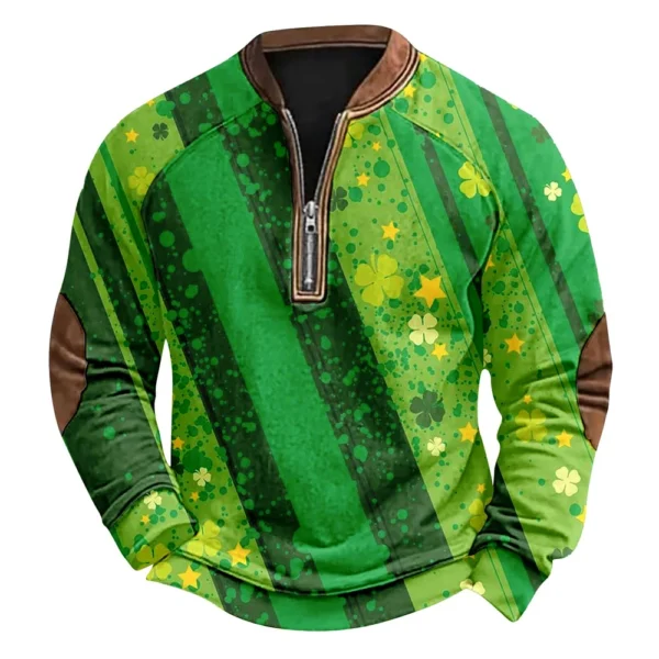 Men's St. Patrick's Day Vintage Casual Zip Sweatshirt Outdoor Casual Top - Image 4