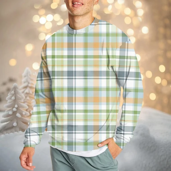 Men's Casual Fashion Comfortable Plaid Round Neck Pullover Sweatshirt Sweatshirt - Image 28
