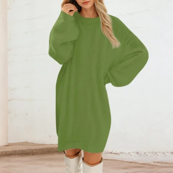 Women's Round Neck Casual Long Sleeve Plush Solid Color Dresses - Image 25