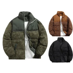 Mens Casual Outdoor Pocket Solid Color Fashion Cotton-Padded Jacket
