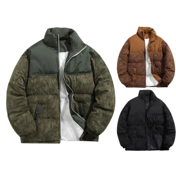 Mens Casual Outdoor Pocket Solid Color Fashion Cotton-Padded Jacket