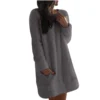 Women's Fuzzy Fleece Solid Color Dress Loose Fit Casual Round Neck Long Sleeve - Image 20