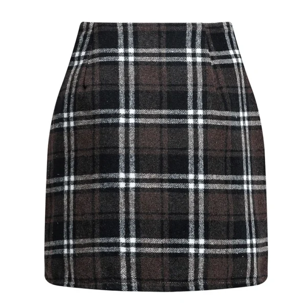 2024 Women's high-waisted plaid skirt tight pencil wool mini skirt - Image 16