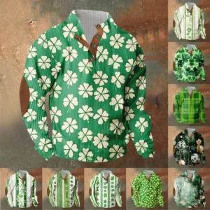 Knit Printed 3 Button - Corduroy Men's Standing Collar Pocket Sweatshirt