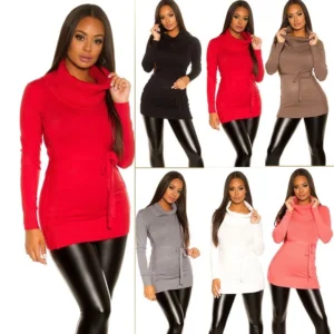 Knit half skirt for women with slim-fit high neck