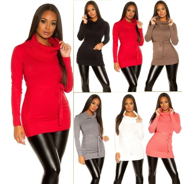 Knit half skirt for women with slim-fit high neck