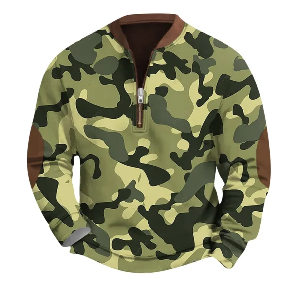 Men's Fashion Casual Half Zip Neck Loose Long Sleeve Camouflage Sweatshirt - Image 7