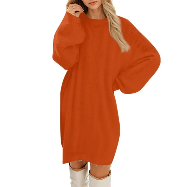 Women's Round Neck Casual Long Sleeve Plush Solid Color Dresses - Image 10