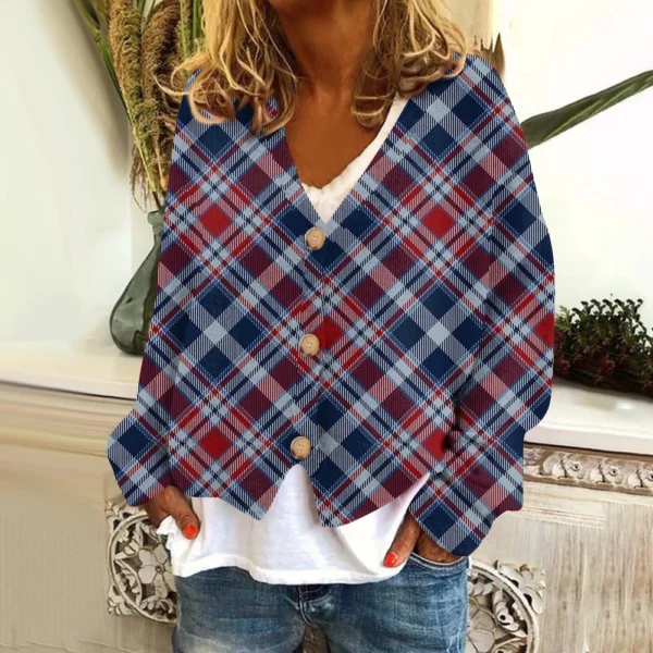Women's Fashion Short Jacket Casual  Plaid Print Single Breasted Plush Top ﻿ - Image 19