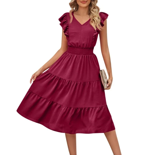 Women's Casual Summer Dress Sleeveless Ruffles V-neck Loose Long Dress  Loose - Image 29