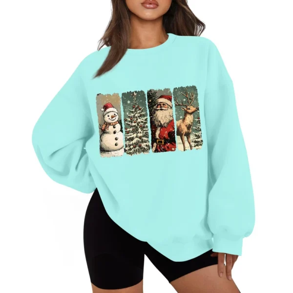 Women's Casual Fashion Long Sleeve Christmas Print Round Neck Sweatshirt Top - Image 6