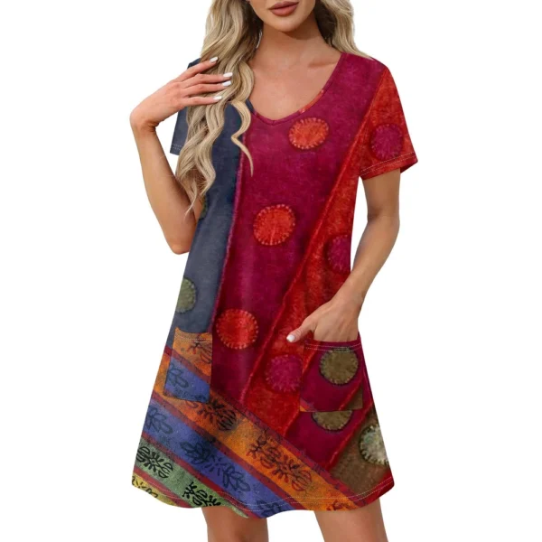 Ladies' Casual And Fashionable V-neck Short Sleeve Printing Mid Length Dress - Image 9