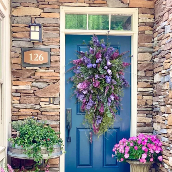 50*30cm Artificial Flower Wreath Spring Purple Garland Lilac Hyacinth Home Decor - Image 8