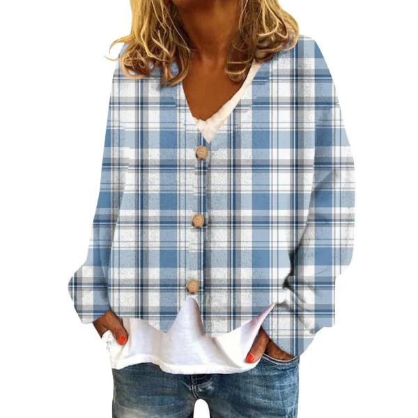 Women's Fashion Short Jacket Casual  Plaid Print Single Breasted Plush Top ﻿ - Image 4