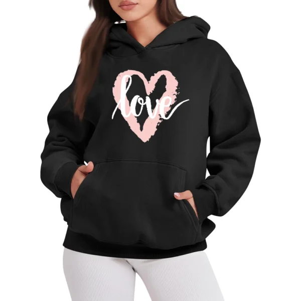LOVE Women's Fashion Casual Pullover Hoodie Valentine's Day Printed - Image 4