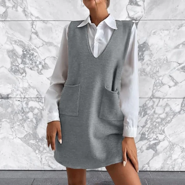 Women's Solid Color Wool Medium Length Double-sided Vest Skirt Sleeveless Dress - Image 22
