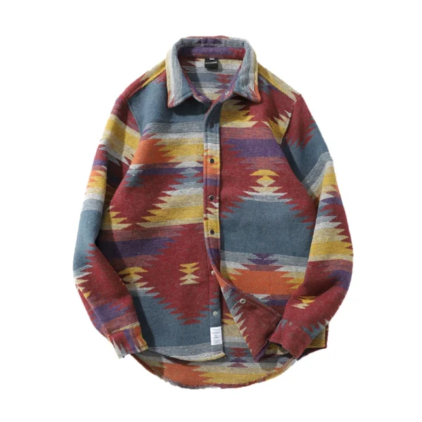 Retro Ethnic Long Sleeved Shirt Men'S Street Loose Fashion Jacket - Image 2
