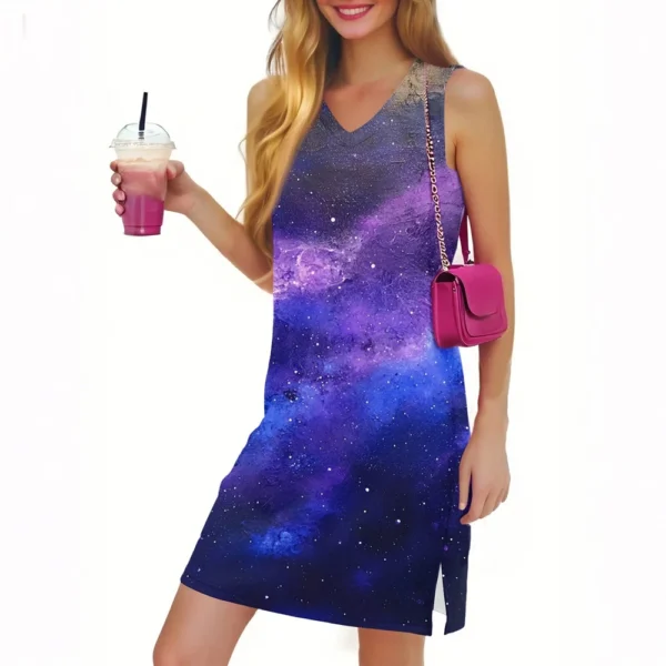 Women's Casual Fashion Sexy V-neck Sleeveless Floral Hem Slit Dress - Image 25