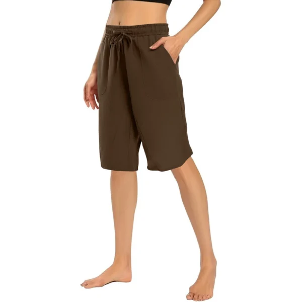 Womens Casual Cotton Hemp High Waist Drop Wide Legs With Drawstring Fifth Pants - Image 17