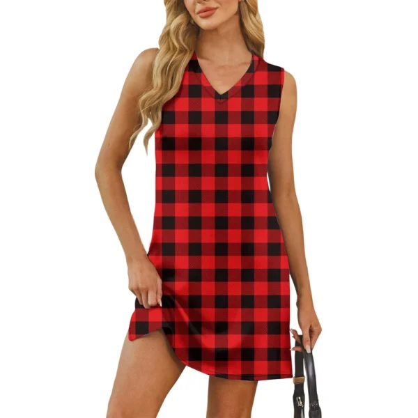 Women's V-neck Summer Casual Beach Vacation Women's Sleeveless Plaid Print - Image 31
