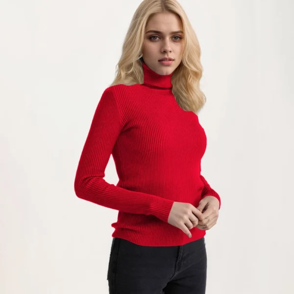 Women's Fashion Casual Solid Color Versatile Knitted High Neck Pullover Sweater - Image 55