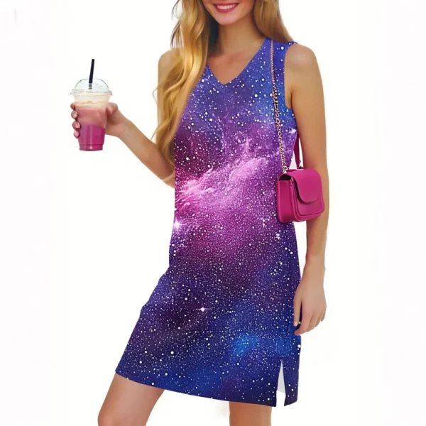 Women's Casual Fashion Sexy V-neck Sleeveless Floral Hem Slit Dress - Image 29