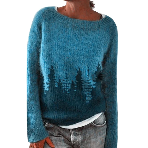 Women's Fashionable Casual Printed Round Neck Pullover Loose Long Sleeved - Image 38