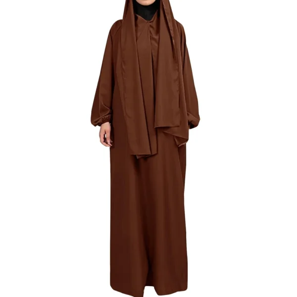 Muslim Women's Solid Color Robe Casual Long Sleeve Tie Waist Dresses - Image 22