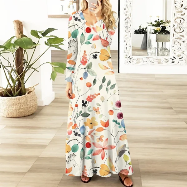 Women's Casual Fashion Long Sleeve Graphic Printed Vintage Long Dresses Fall - Image 46