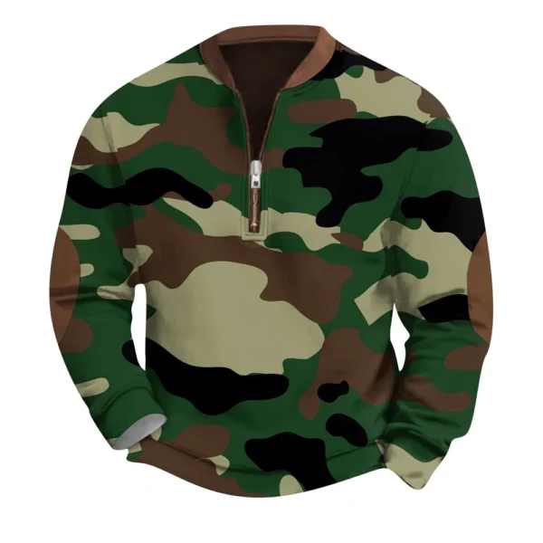 Men's Fashion Casual Half Zip Neck Loose Long Sleeve Camouflage Sweatshirt - Image 26