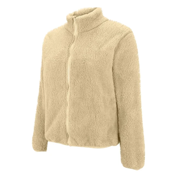Women's Solid Color Loose High Neck Long Fleece Plush Warm Zipper Jacket - Image 7