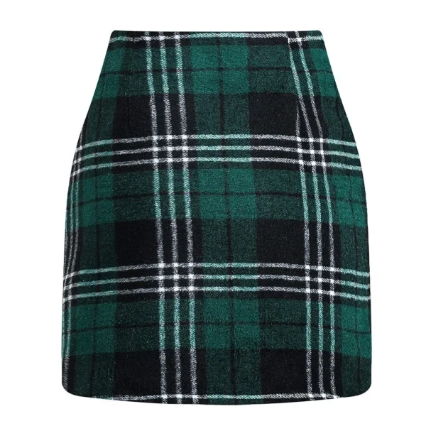 2024 Women's high-waisted plaid skirt tight pencil wool mini skirt - Image 13