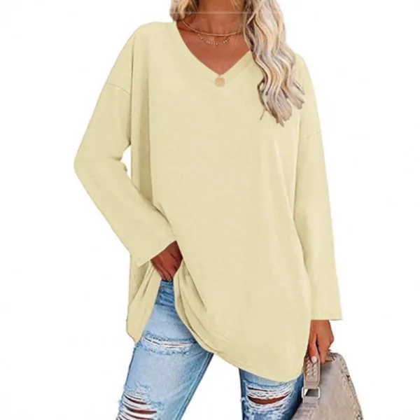 Women's shirt loose collar solid color women's top - Image 2