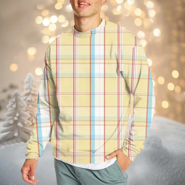 Men's Casual Fashion Comfortable Plaid Round Neck Pullover Sweatshirt Sweatshirt - Image 20