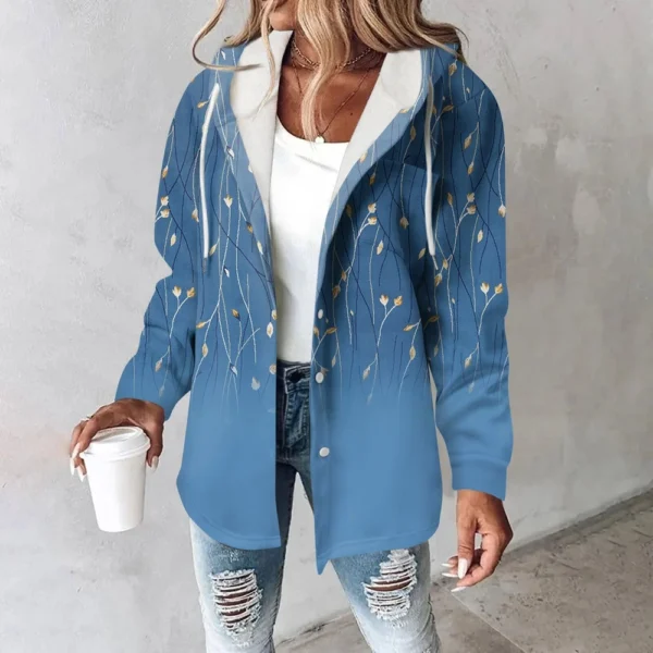 Hoodies For Women Winter Warm Sweatshirt Button Drawstring Hooded Print Jacket - Image 16