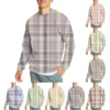 Men's Casual Fashion Comfortable Plaid Round Neck Pullover Sweatshirt Sweatshirt