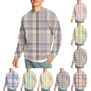 Men's Casual Fashion Comfortable Plaid Round Neck Pullover Sweatshirt Sweatshirt