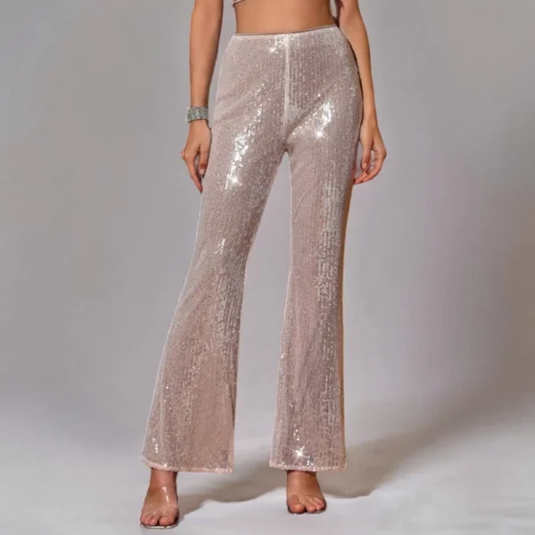Women's Fashion Casual High Waist Thin Trousers Solid Colour Sequin Wide Leg - Image 7