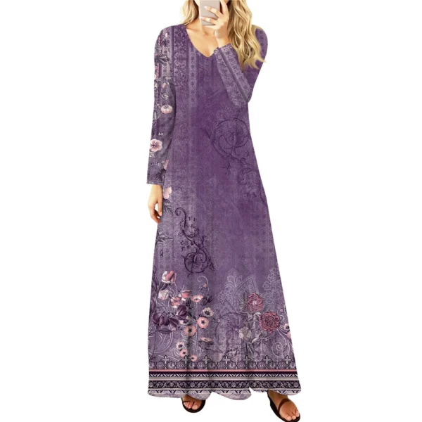 Women's Casual Fashion Long Sleeve Graphic Printed Vintage Long Dresses Fall - Image 26