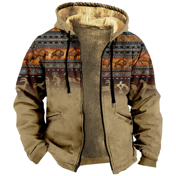 Men's Winter Print Jacket Men's Casual Trend Zipper Hooded Jacket - Image 7