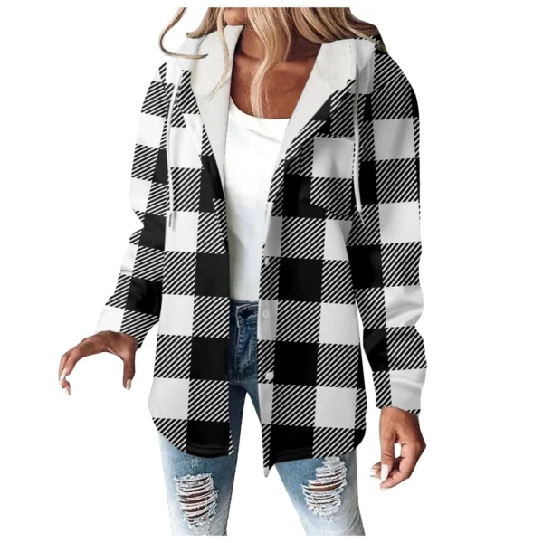 Fleece Hoodies For Women Warm Print Sweatshirt Button Lined Drawstring Hooded - Image 9