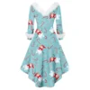 Women's Fashion V-neck Casual Fit Christmas Print Party Long Sleeve Dress - Image 12
