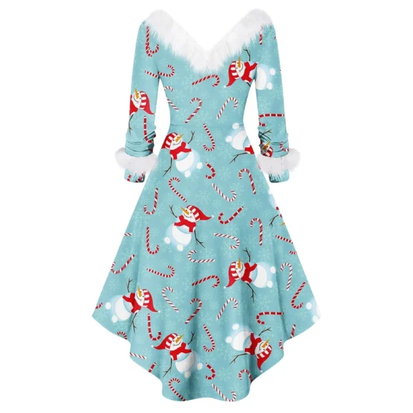 Women's Fashion V-neck Casual Fit Christmas Print Party Long Sleeve Dress - Image 12