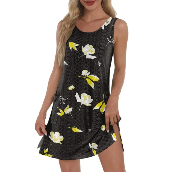 Women's Casual Sundress With Pockets Summer Boho Beach Dress T-Shirts Dress V - Image 14