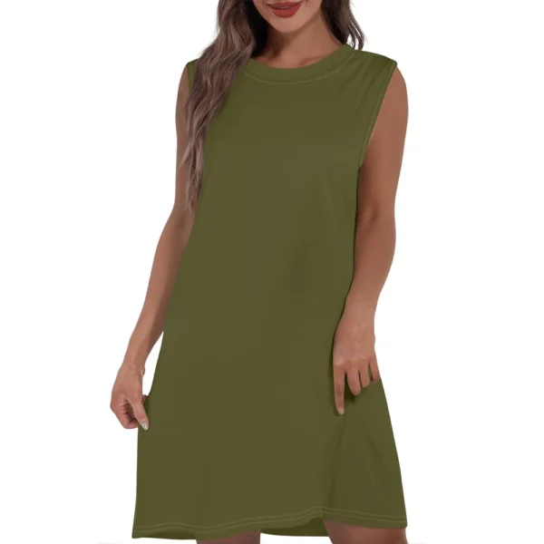 Women's Casual And Fashionable Round-neck Sleeveless Printing Mid Length Dress - Image 4