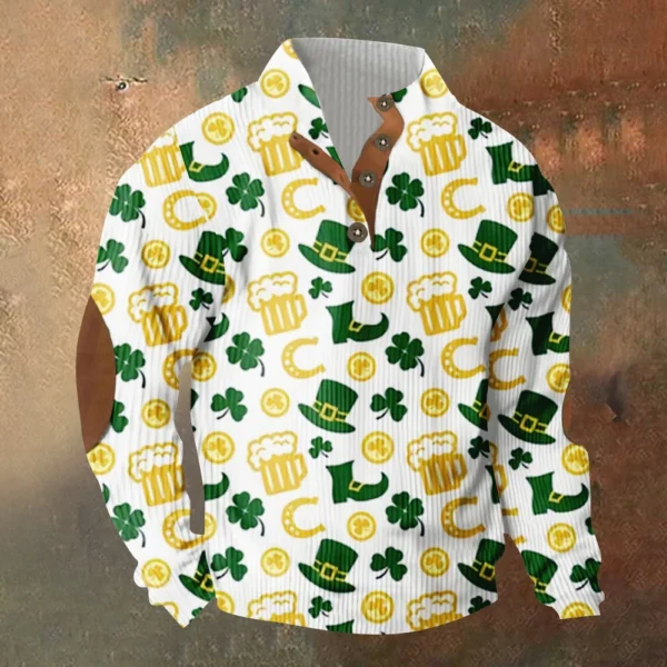 Knit Printed 3 Button - Corduroy Men's Standing Collar Pocket Sweatshirt - Image 40
