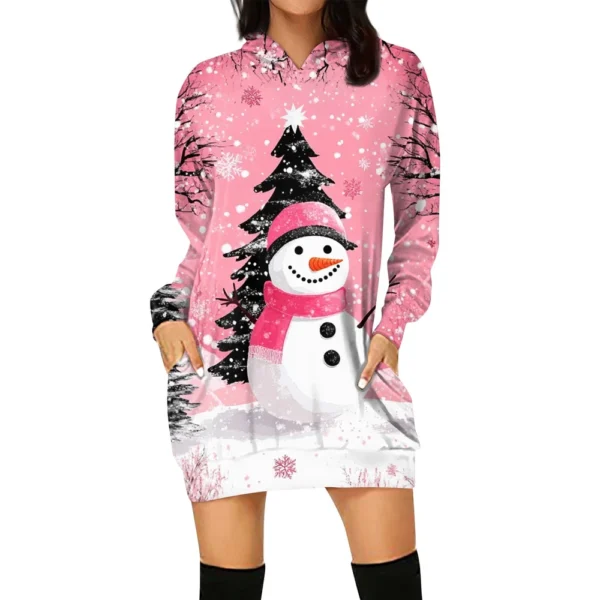 Ladies' Loose Casual Pocket Long Sleeved Hoodie Christmas Printed Sweatshirt - Image 2